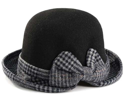 Glamorstar Vintage Felt Cloche Hat Winter Floral Fedora Bucket Hat Bowler Hats - color: Black 9