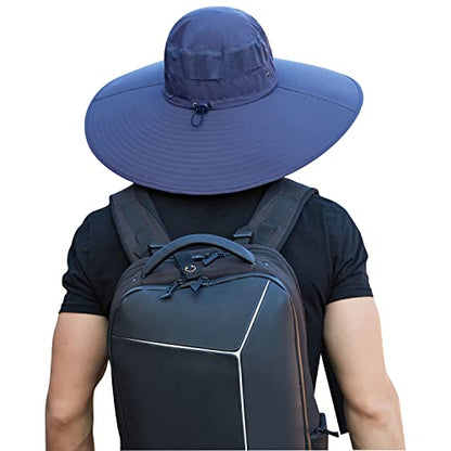 HUAMULAN Men Women 6" Wide Brim Sun Hat Summer Fishing Hats UV Protection - color: Bg9020-navy