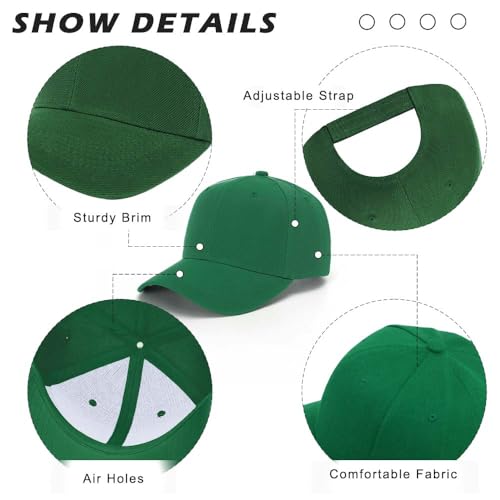 ZH Plain Adjustable Baseball Cap - Lot of 12 Unisex Blank Design Caps - color: Grass Green