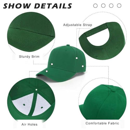 ZH Plain Adjustable Baseball Cap - Lot of 12 Unisex Blank Design Caps - color: Grass Green