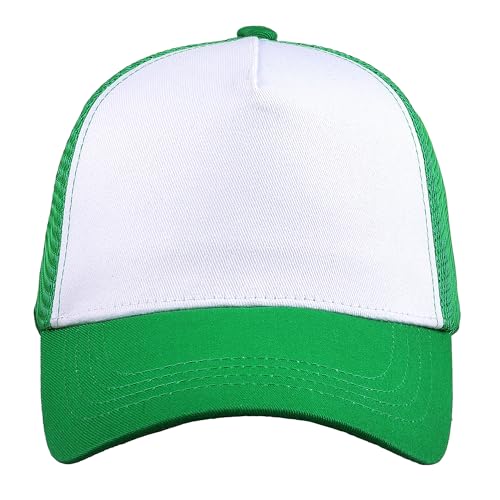 Falari 5-Panel Mesh Baseball Cap, Trucker Hat, Structured Plain Design, Cotton, Adjustable Size - color: 1pk Kelly Green