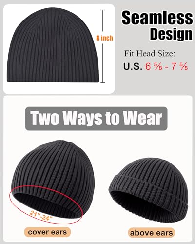 ROYBENS Wool Beanie for Men Women, Seamless Knit Warm Winter Hat Skull Caps - color: 1pcs-dark Gray