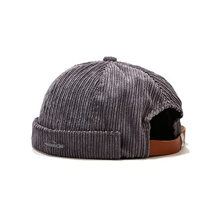 Stylish Corduroy No Brim Harbour Skull Cap with Strap - color: 60-grey
