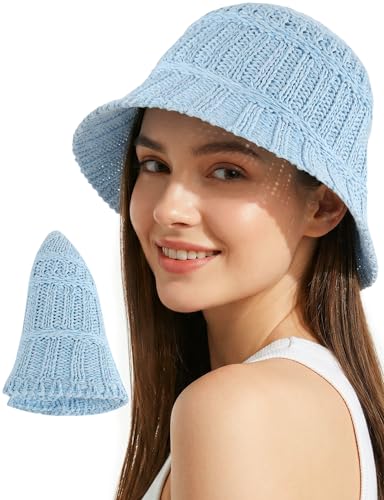 Breathable Cotton Bucket Hat Lightweight Packable Cloche Hat Sun Beach Cap - color: Blue