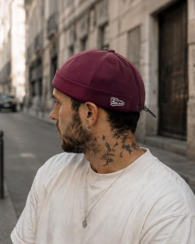 Croogo Brimless Hat for Men Cotton Docker Cap Adjustable Retro Skullcap - color: Red