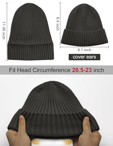 Satin Lined Wool Acrylic Blend Beanie Hat Women Men, Winter Knit Cap - color: Dark Gray