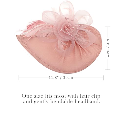 AQOKKA Women Fascinators Hats Flower Fascinators with Headband and Clip Tea Party Headwear for Women and Girls - color: Feather Flower: Dusty Pink