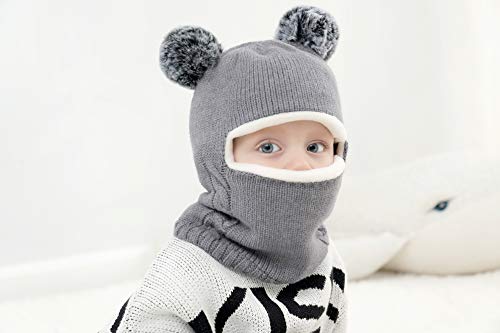 Baby Winter Hat Scarf Set, Unisex Infant Toddler Kids Hat Scarf - color: Grey+pink, size: 2-5T