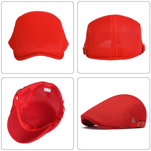 meioro Mens Breathable Mesh Summer Hat Adjustable Flat Cap Newsboy Beret Ivy Cap Irish Cabbie Fishing Hats - color: Red