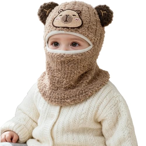 Baby Boys Knit Hat Winter Toddler Girls Balaclava Cute Animals Ear Hat Soft Fleece Lining Cap 6M-24M - color: Khaki