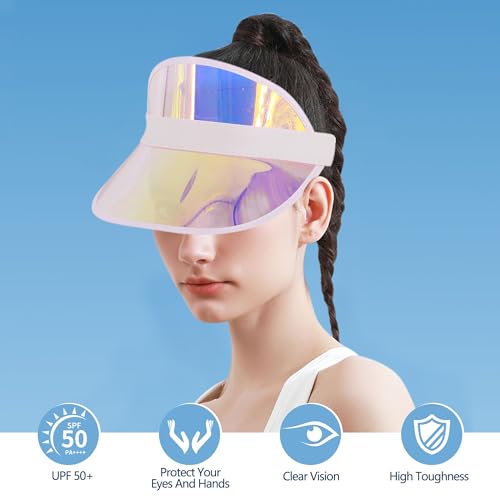 Giovacker Womens Mens PVC Clear Colorful Sun Visor Hats - color: Pink With White Border