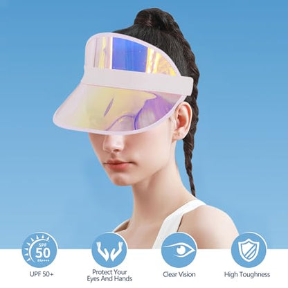 Giovacker Womens Mens PVC Clear Colorful Sun Visor Hats - color: Pink With White Border