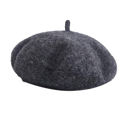 French Beret Hats for Women - Soft Warm Wool Solid Color Beanie Winter Cap - color: Black Ash