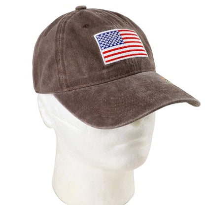 Falari USA Flag Embroidered Baseball Cap, Low Profile Adjustable Dad Hat, 100% Cotton, Pre-Washed - color: Brown