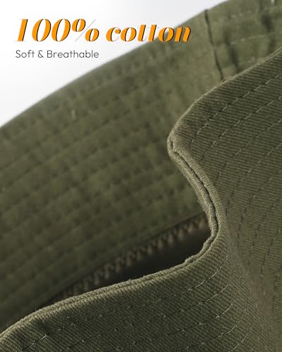 HONGTEYA Bucket Sun Hats for Woman Men Cotton Summer Beach Hat Golf Fishing - color: Olive, size: Medium