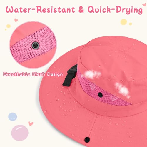 ZOORON Kids Girls Ponytail Sun Hat UPF 50+ Breathable Mesh Water-Resistant - color: Solid Watermelon Red