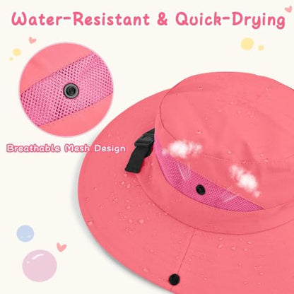 ZOORON Kids Girls Ponytail Sun Hat UPF 50+ Breathable Mesh Water-Resistant - color: Solid Watermelon Red