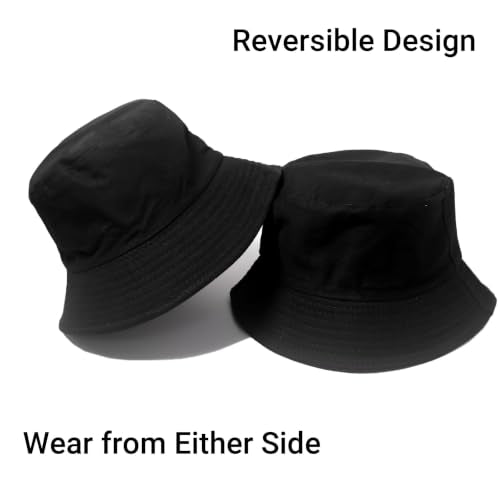 PFFY Reversible Bucket Hat for Women Men Cotton Sun Beach Fishing Cap - color: Pure Black (Reversible)