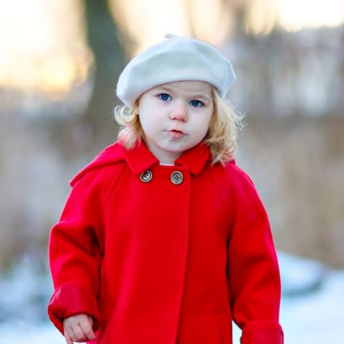 Wheebo Berets for Kids Wool French Beret Hats Artist Painter Hats for Little Girls Boys Solid Color Style - color: White
