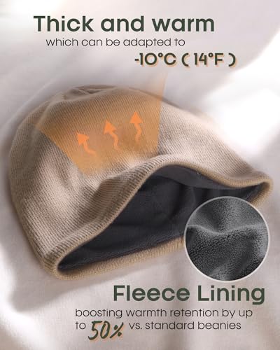 FURTALK Winter Beanie Men Women Windproof Knitted Warm Cuffless Beanie Hat - color: Khaki