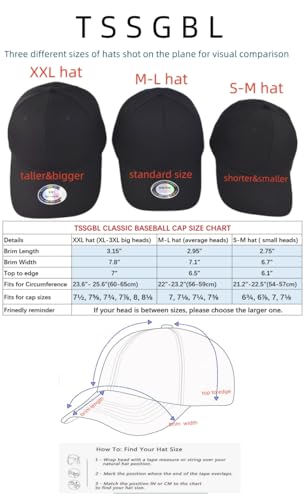 TSSGBL Classic Plain Baseball Cap, Small/M-L/XL-3XL Big Head Fit, Unisex Adjustable Cotton Structured Golf Dad Hat - color: C-grey, size: XX-Large-3X-Large