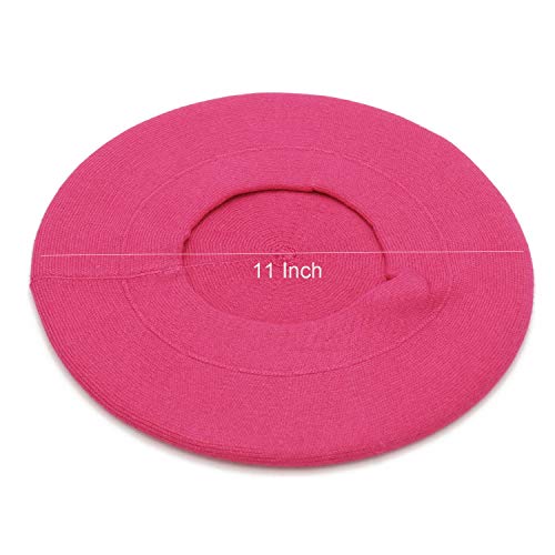 Wheebo Reversible Solid Color French Beret Hat for Women and Girls - color: Hot Pink