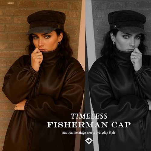 Funky Junque Greek Fisherman Newsboy Cap, Cotton Captains Bakerboy Hat - color: Faux Suede - Chocolate
