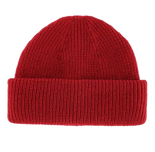 Connectyle Short Fisherman Beanie for Men Women Warm Winter Hats Knit Cuffed Beanies Skull Cap Acrylic Watch Hat - color: Dark Red