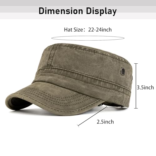 Military Cadet Army Caps Washed Cotton Vintage Flat Top Cap Unisex Basic Baseball Hat for Men Women - color: Washed Army Green