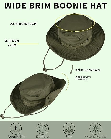 Sun Hats for Men Women Bucket Hat UPF 50+ Boonie Hat Foldable UV Protection Hiking Beach Fishing Summer Safari - color: Upgraded-1pack-army Green