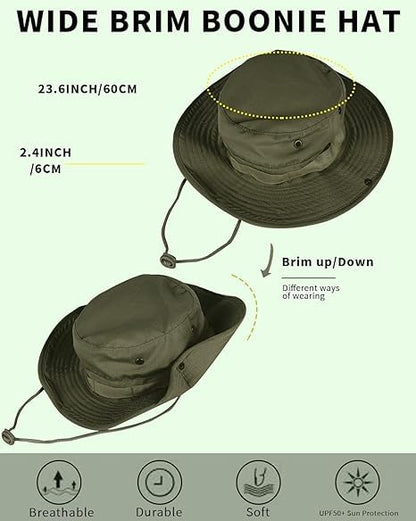 Sun Hats for Men Women Bucket Hat UPF 50+ Boonie Hat Foldable UV Protection Hiking Beach Fishing Summer Safari - color: Upgraded-1pack-army Green
