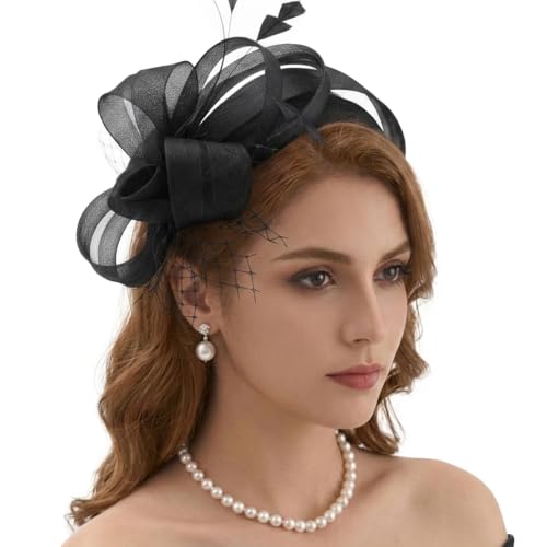 DRESHOW Fascinators Hats for Women Tea Party Hat Vintage Derby Pillbox Kentucky Hat Church Cocktail Headwear - color: 1 Pack Fascinator Headband: Black