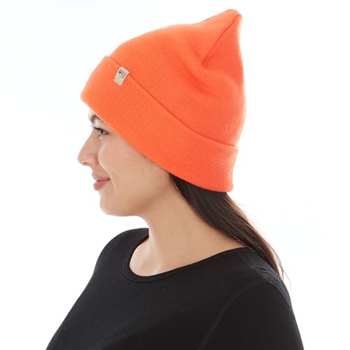 100% Merino Wool - Midweight Everyday Knit Cuff Beanie - Warm Winter Hat - color: Blaze Orange