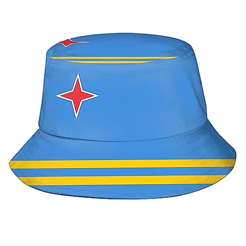 Cute Funny Flag Bucket Hat Packable Fashion Sun Cap Outdoor Flag Fisherman Hat for Women Men Boys Girls - color: Aruba Flag/S010