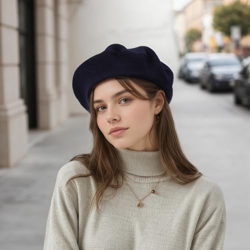 Women's Wool Beret: 70% Wool French Hat for Daily, Lightweight & Chic Berets for Women - color: Navy Blue