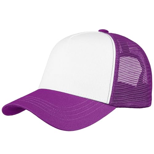 Falari 5-Panel Mesh Baseball Cap, Trucker Hat, Structured Plain Design, Cotton, Adjustable Size - color: 1pk Purple