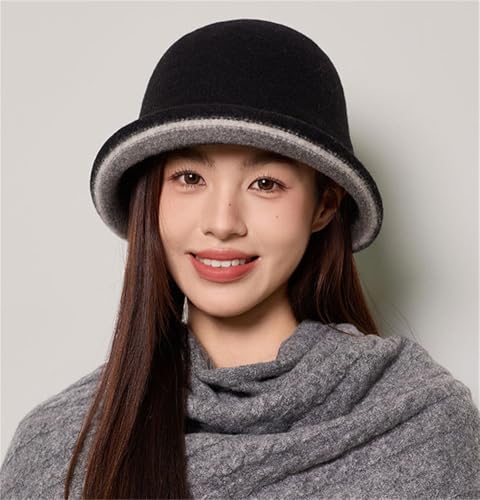 Women Warm Vintage Bucket Hats Fashion Fedora Cloche Cap Classic Felt Bowler Hat Outdoor Fall Winter - color: Black