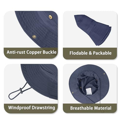 Sun Hats for Men Women Bucket Hat UPF 50+ Boonie Fishing Safari Hat - color: Navy