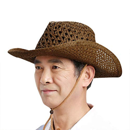 Straw Hat Women Men Cowboy Hats Beach Floppy Sun Hats Brim Summer Sunhat Bush Sombrero Travel Cowgirl Hat Costume - color: Brown