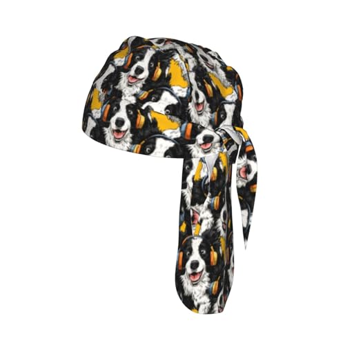 Adjustable Cycling Cap, Quick Dry Sports Bandana Skull Cap Helmet Liner - color: Funny Border Collie Listening to Music