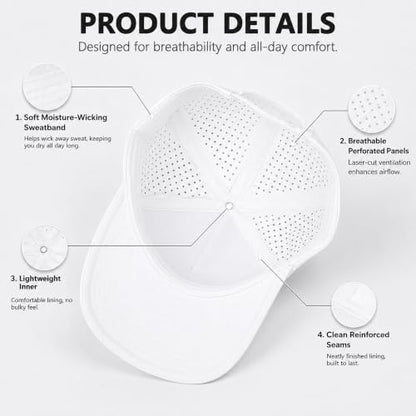 Quick Dry Baseball Cap Waterproof Snapback Trucker Golf Hat for Men Women - color: White