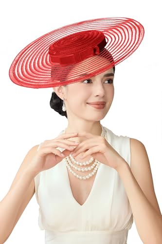 BABEYOND Derby Hats for Women Wide Brim Fascinator Tea Party Kentucky Hat - color: Red