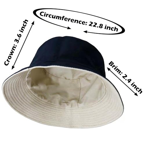 Bucket Hat for Men and Women 2-in-1 Reversible Sun Protection Fashion Flat Top Cap for Fishing Travel Beach Sports - color: Beige-black