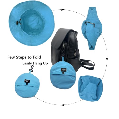 woogwin Waterproof Bucket Rain Hat with Chin Strap Quick Dry Packable Boonie Sun Hat Safari Hat UV Protection - color: Lake Blue