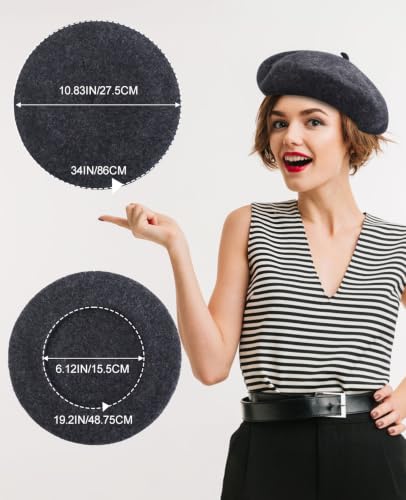 French Beret Hats for Women - Soft Warm Wool Solid Color Beanie Winter Cap - color: Black Ash