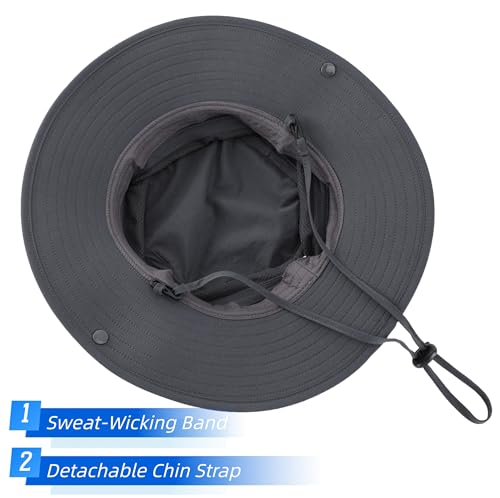Connectyle Sun Hat for Men Women Outdoor UV Protection Safari Hat for Fishing Hiking Gardening Breathable Cowboy Hat UPF50 - color: Dark Grey