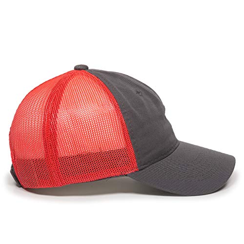 Outdoor Cap Garment Washed Meshback Cap - color: Charcoal/Neon Red