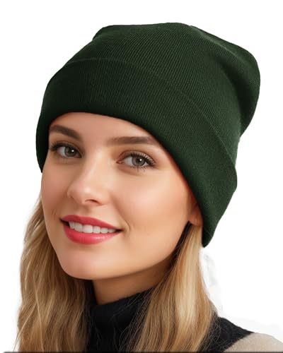 Womens Satin Lined Beanie Wool Silk Lining Slouchy Warm Skull Cap - color: 1pcs Army Green