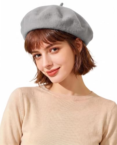 French Beret Hats for Women Men - Classic Wool Beanie Winter Cap - color: Grey