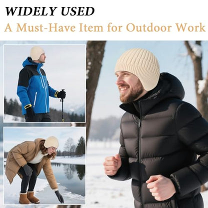 Beanie Hat with Earflap for Men Women, Soft Warm Knit Skull Caps Unisex Fashion Outdoor Winter Hats - color: Beige
